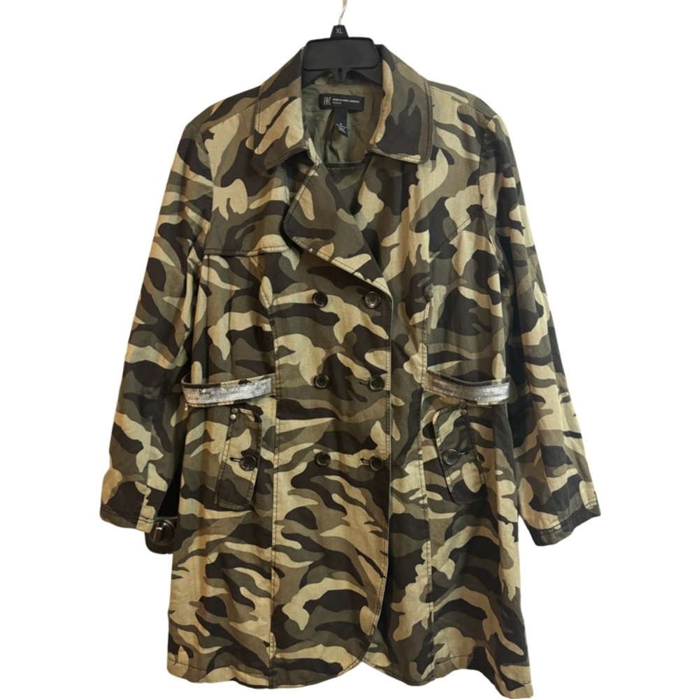 INC International Concepts Camo Spring Cotton Double Breasted Trench Coat X1